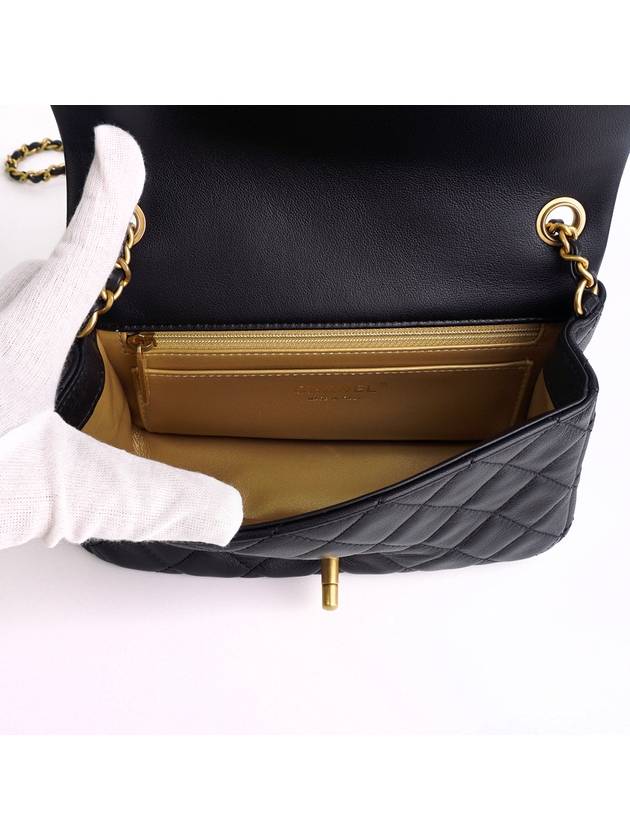 Classic New Mini Gold Ball Flap Lambskin Gold Metal Cross Bag Black Chanel