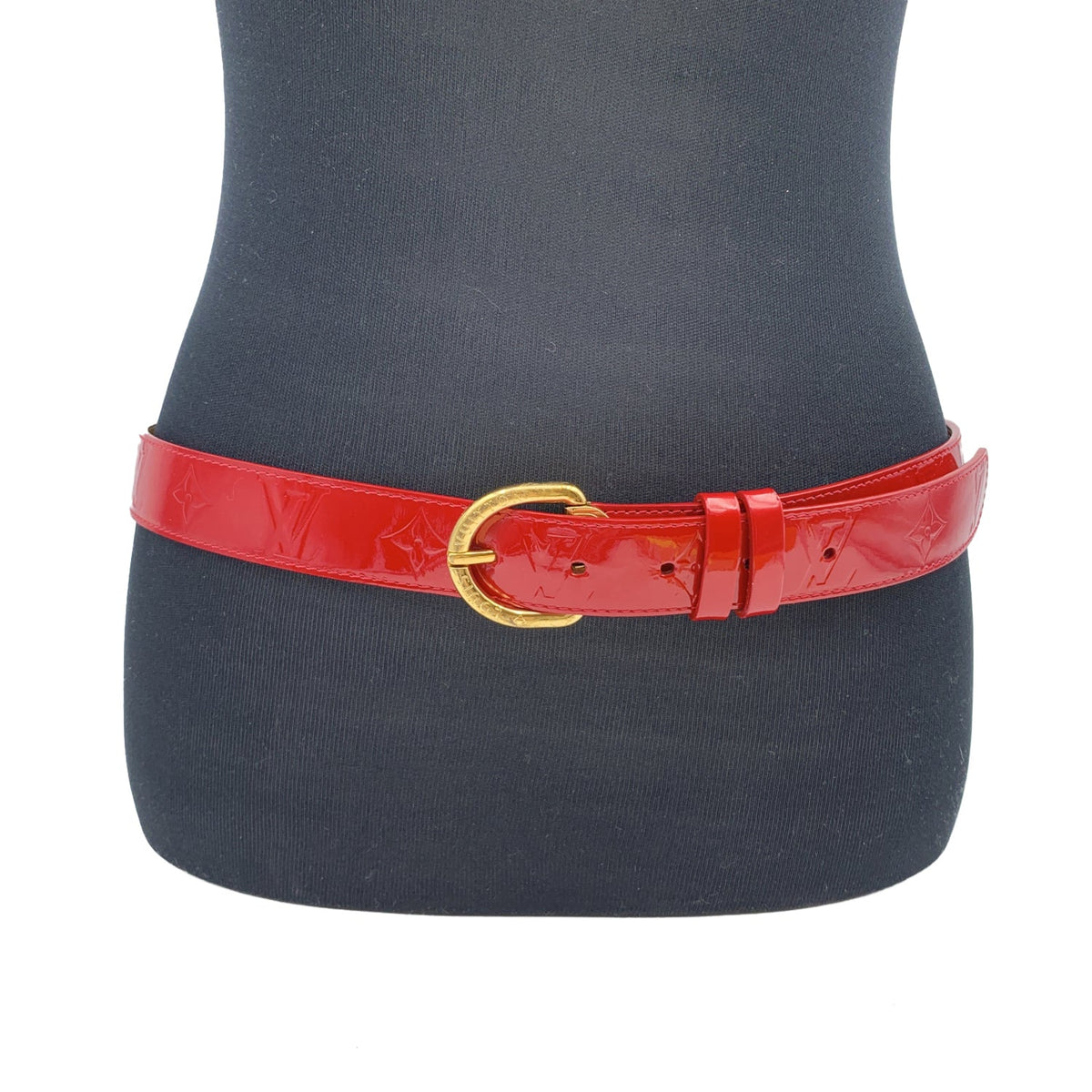 LOUIS VUITTON Red Pomme D'Amour Monogram Vernis Belt Size 90/36