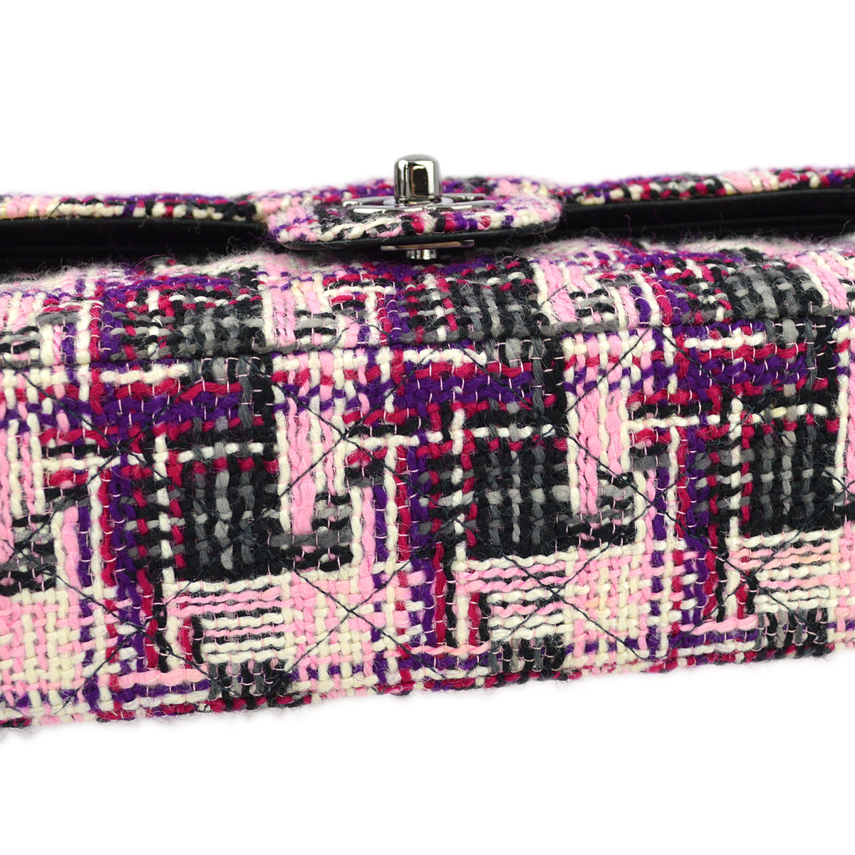 Chanel Pink Tweed Medium Classic Double Flap Shoulder Bag