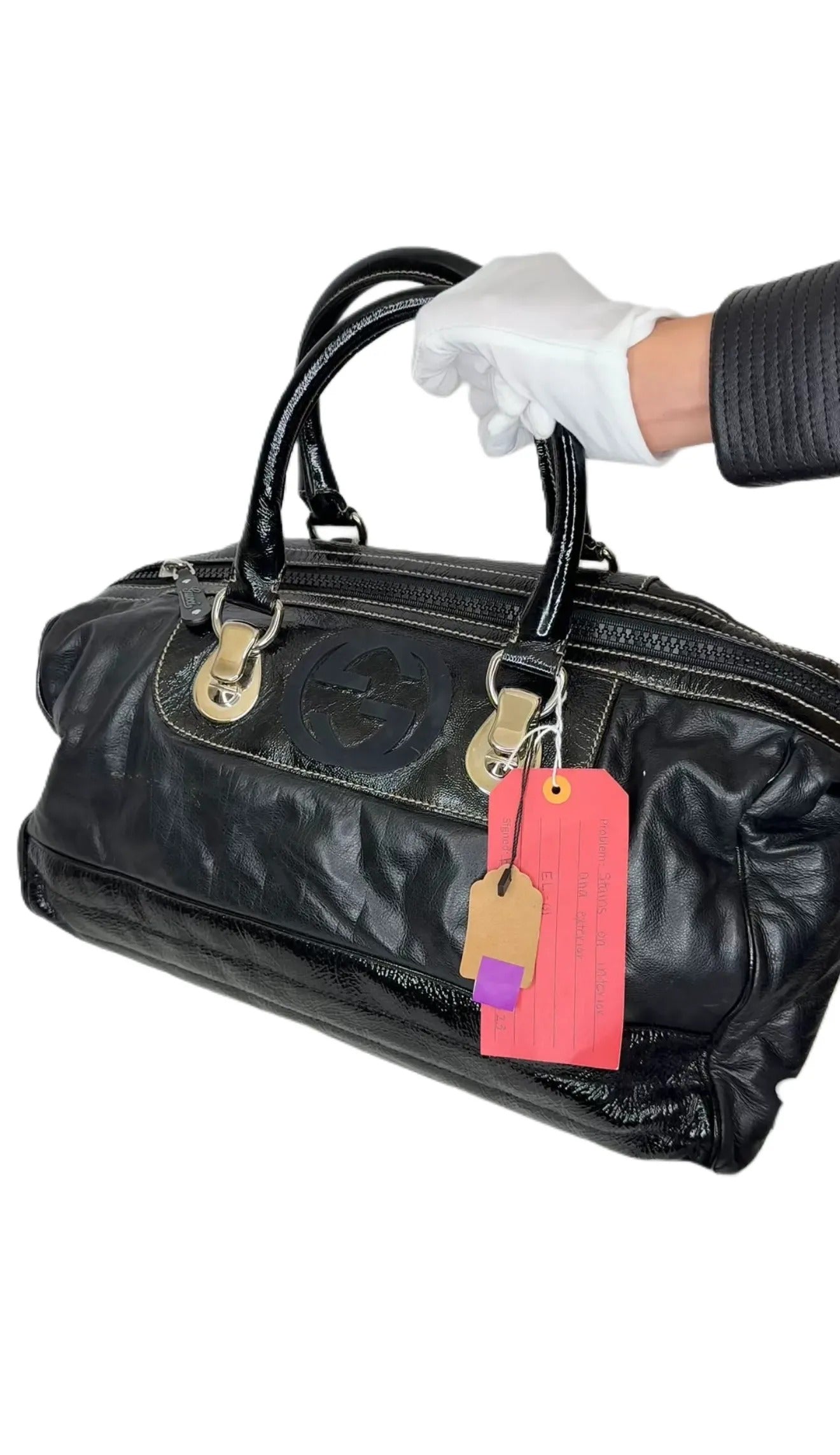 Gucci Medium Snow Glam Boston Bag - Black Handle EL-