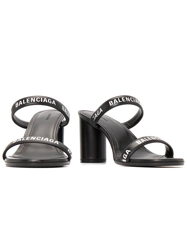 Luxury Balenciaga  WoMen's Leather Logo Round Sandal Heels Black
