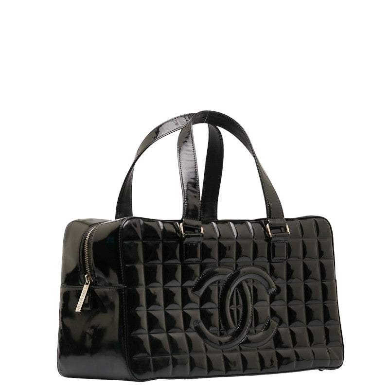 Chanel Chocolate Bar Coco Mini Boston Bag Handbag Black Patent Leather Leather  CHANEL