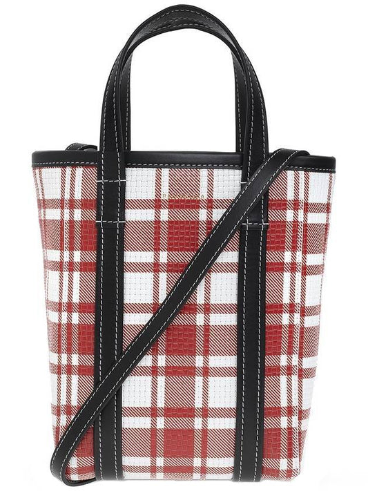 Luxury Balenciaga  Check Barbes Small North South Shopper Tote Bag Red