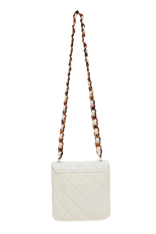 CHANEL White matelasse caviar leather 1994-1996 flap crossbody bag with tortoiseshell hardware