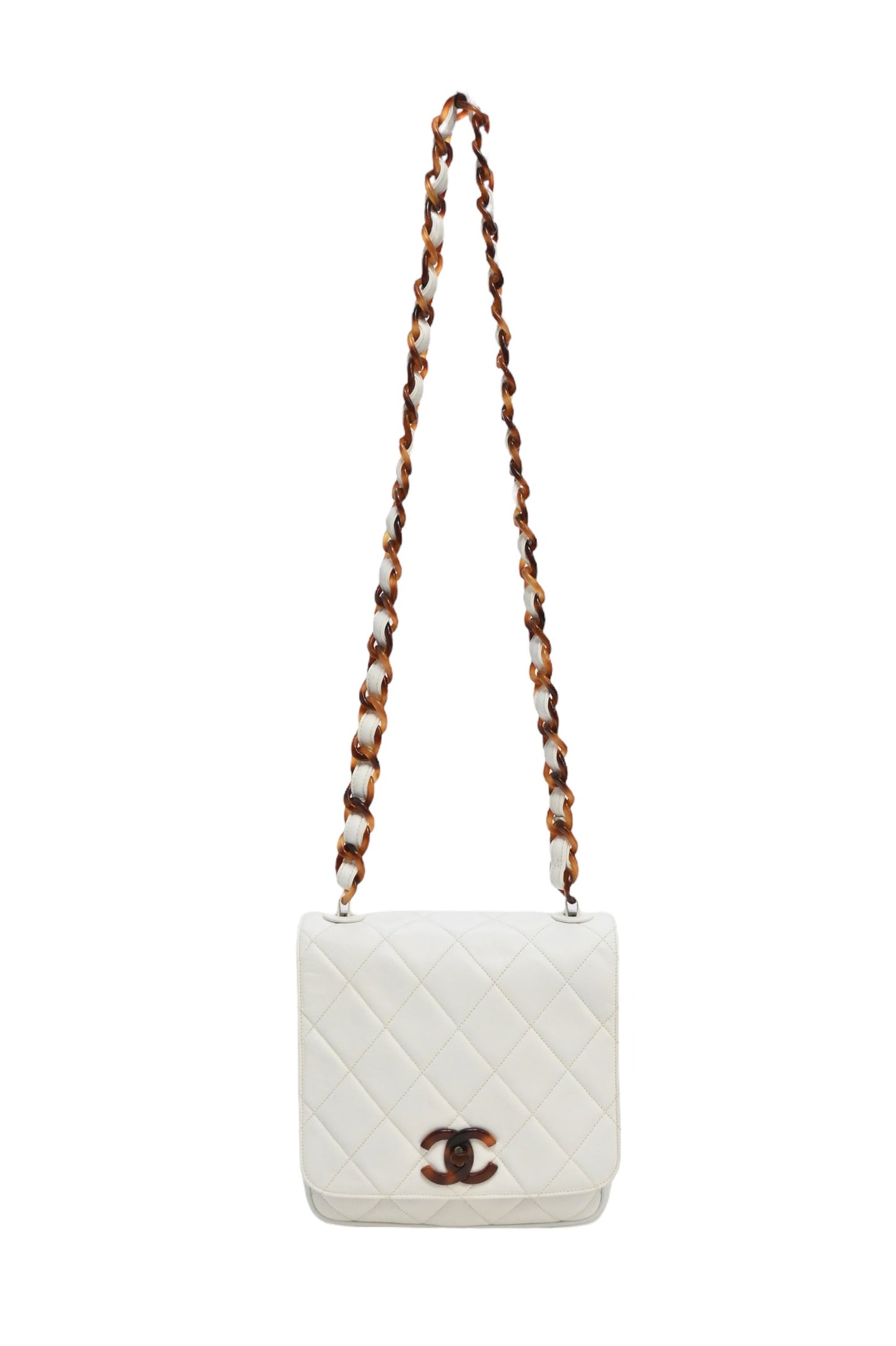 CHANEL White matelasse caviar leather 1994-1996 flap crossbody bag with tortoiseshell hardware