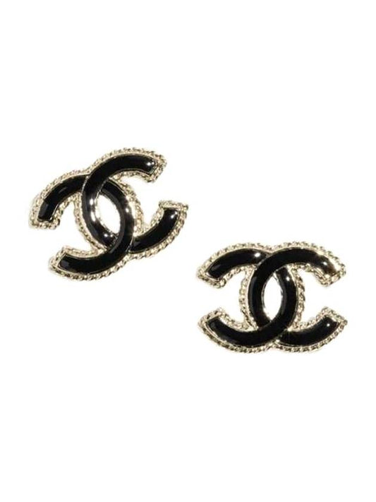 CC Logo Stud Earrings Gold Black Chanel