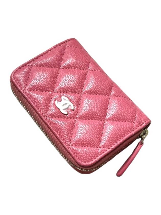 Classic Grained Shiny Calfskin Zipped Coin Wallet Pink Chanel