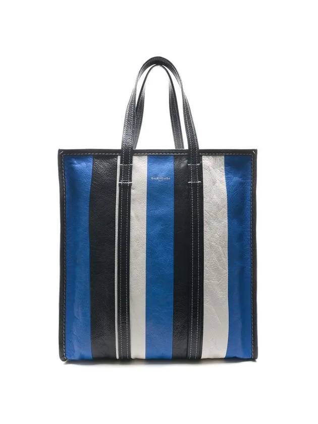 Luxury Balenciaga  Bazar Striped Shopper Medium Tote Bag Blue