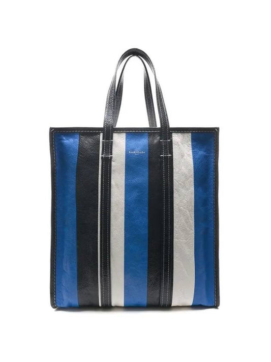 Luxury Balenciaga  Bazar Striped Shopper Medium Tote Bag Blue