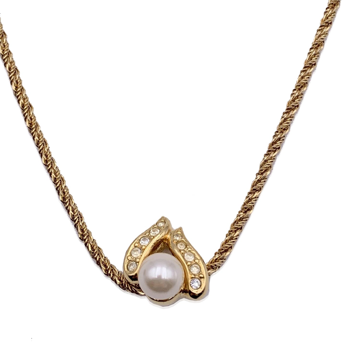 CHRISTIAN DIOR Vintage Gold Metal Pearl Pendant Necklace