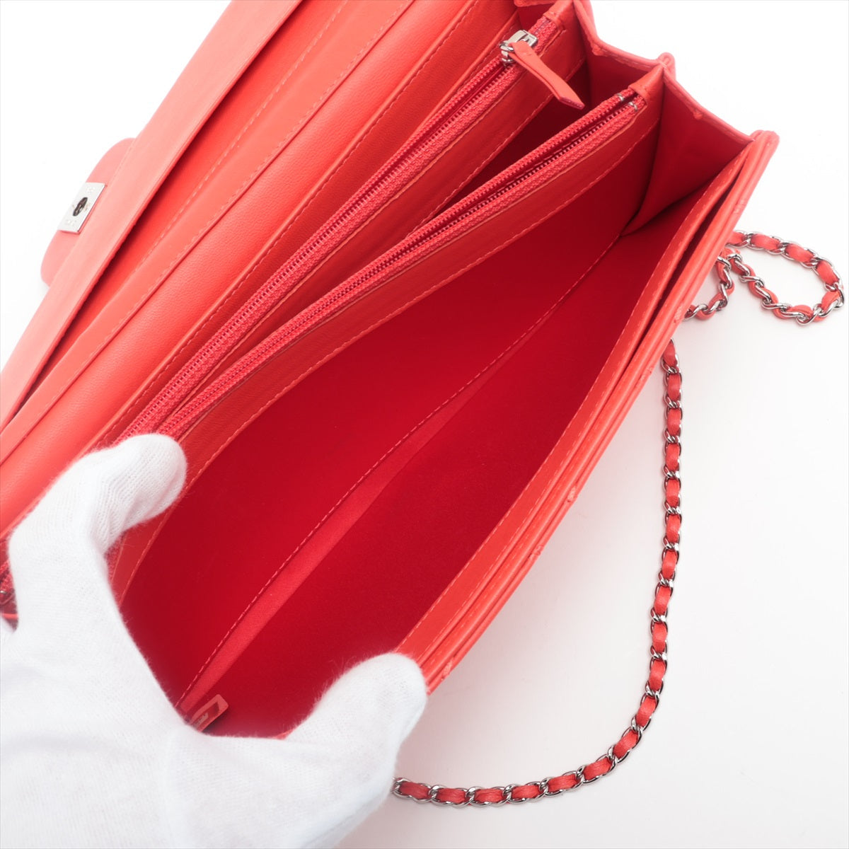 Chanel Ultra Stitch  Chain Wallet Red Silver G  14th A50041