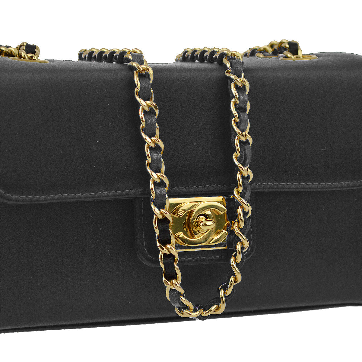 Chanel * Black Satin Double Chain Shoulder Bag