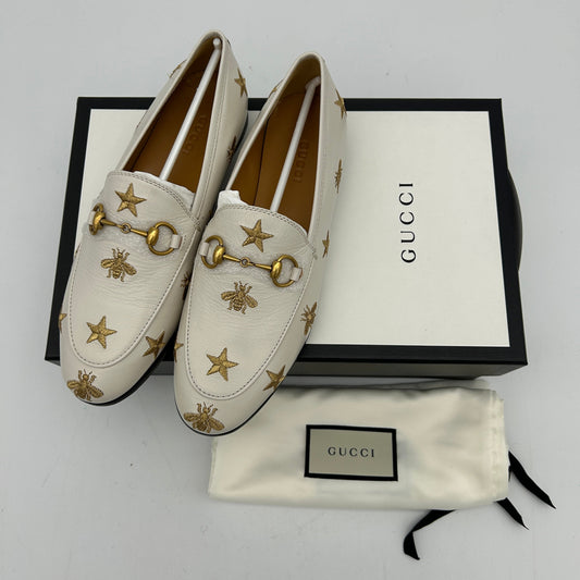 GUCCI - Jordaan Flat - Leather White for Women, US Women`s Size