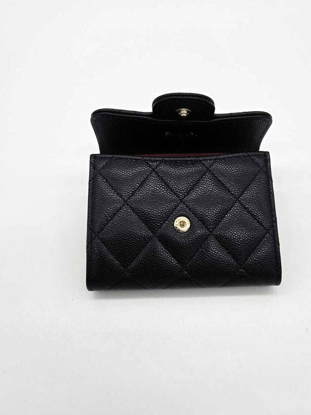 Classic Grained Calfskin Card Wallet Gold Black Chanel