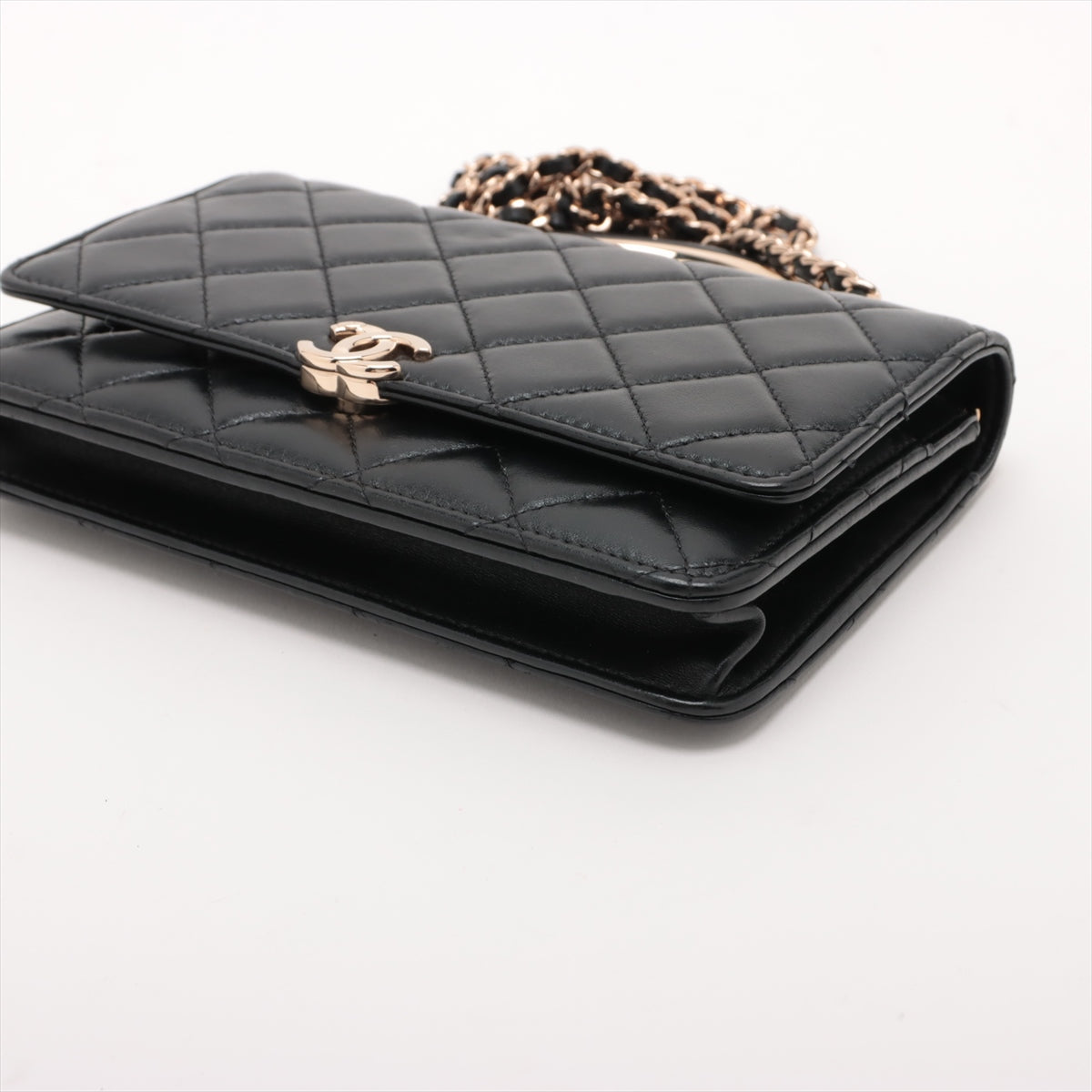 Chanel Lambskin  Chain Wallet Top Handle Black G