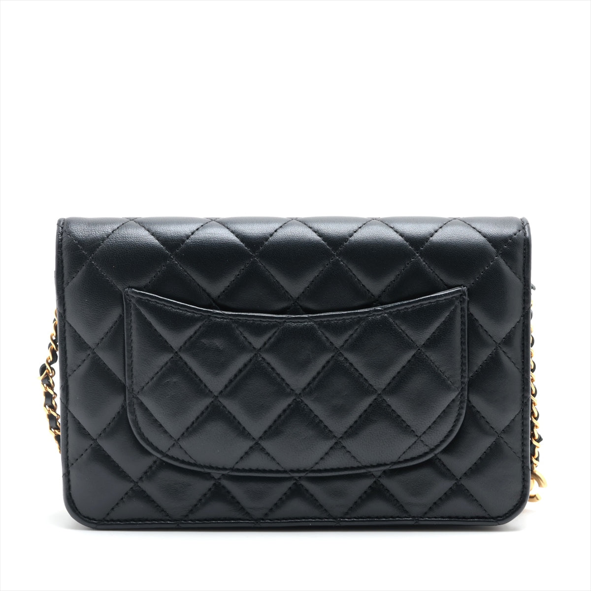 Chanel Lambskin  Chain Wallet Heart Black G