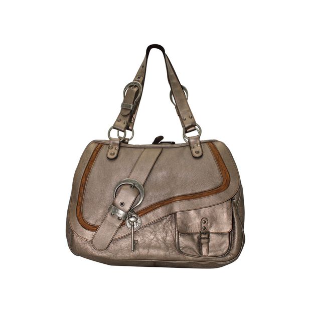 DIOR Gaucho Large Tote Bag in Silver Metallic Leather