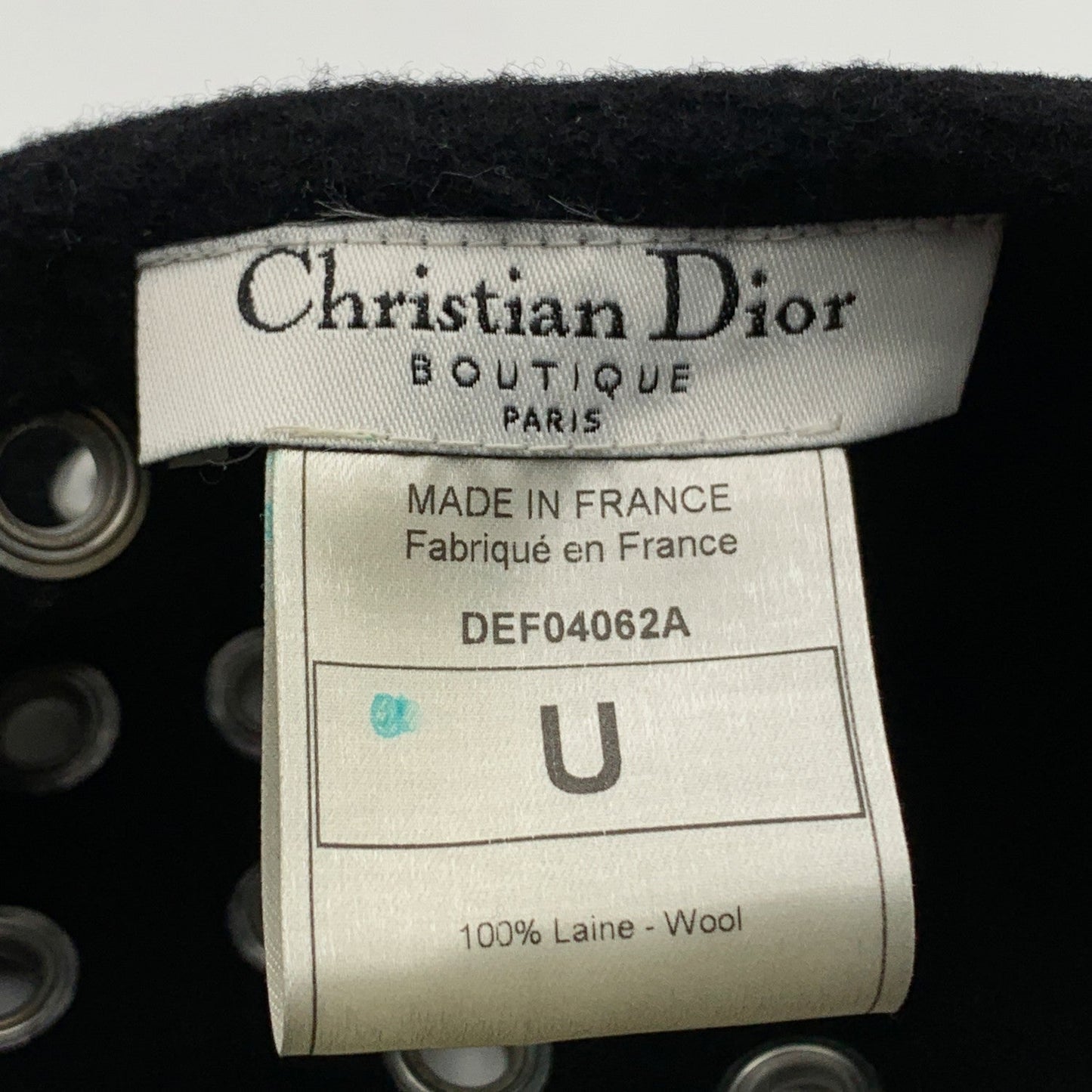 CHRISTIAN DIOR Black Wool Grommets Eyelets French Beret Hat