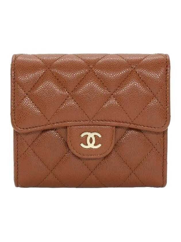 Classic Gold Logo Half Wallet Brown Chanel