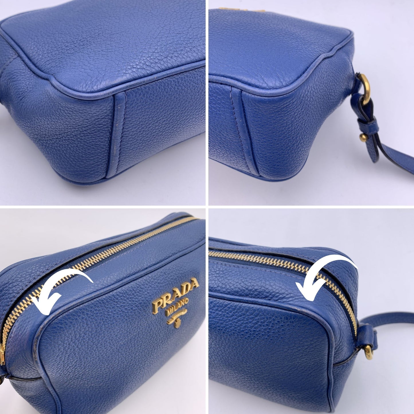 PRADA Blue Vitello Phenix Leather Crossbody Messenger Camera Bag