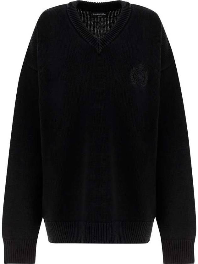 Luxury Balenciaga  Men's Back Logo V-Neck Knit Top Black