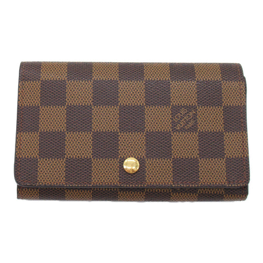 Louis Vuitton Porte Monetier Tresor Double Fold Wallet Wallet PVC Coated Canvas Damiet Mens  Brown N61730