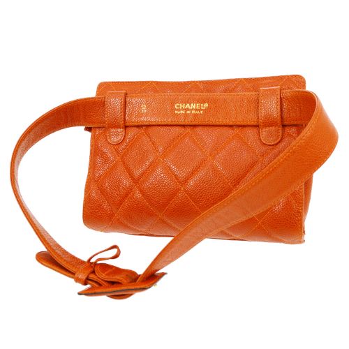 CHANEL 1996-1997 Orange Caviar Quilted Belt Bag #75