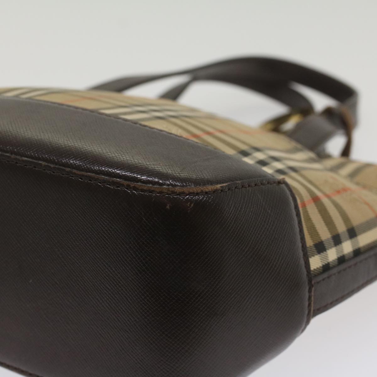 BURBERRY Nova Check Hand Bag Nylon Canvas Beige Auth ep1964