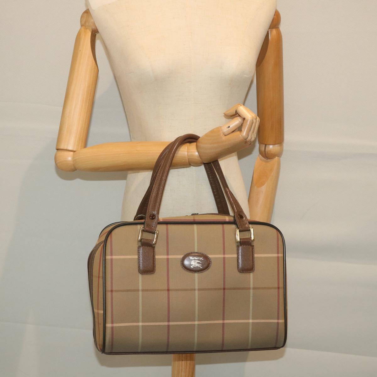 BURBERRYSs Nova Check Boston Bag Nylon Canvas Brown Auth ep2180