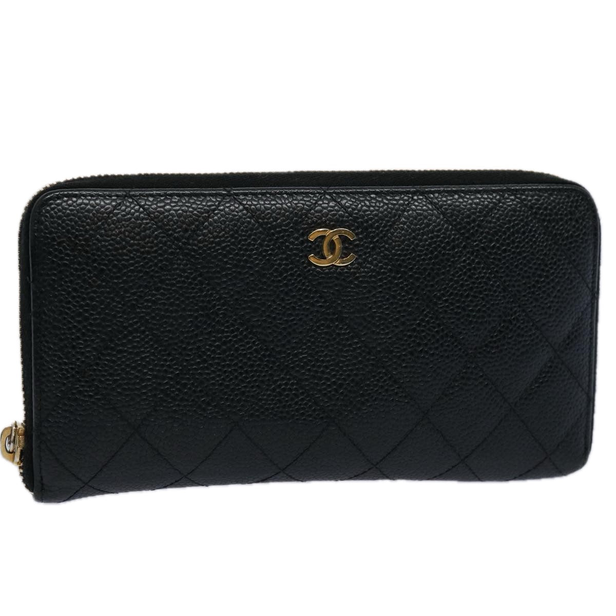 CHANEL Matelasse Long Wallet Caviar Skin Black CC Auth ep2517