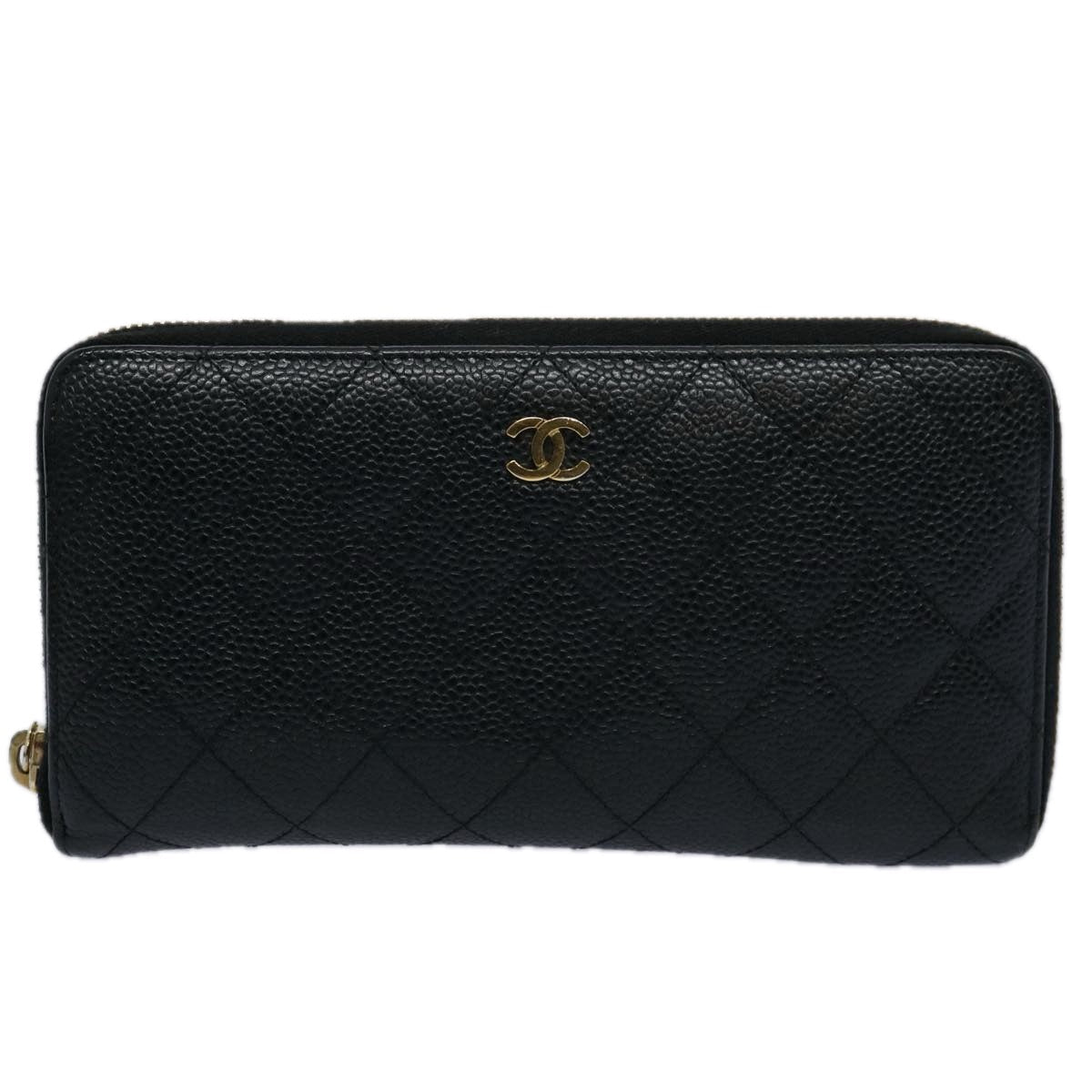 CHANEL Matelasse Long Wallet Caviar Skin Black CC Auth ep2517