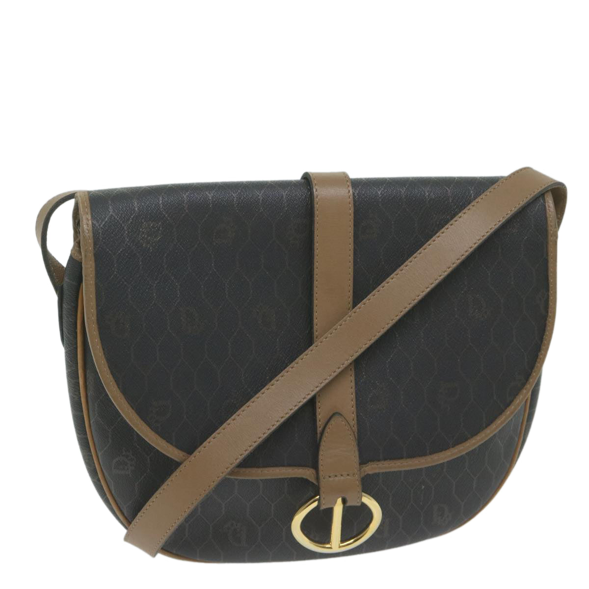 CHRISTIAN DIOR Honeycomb Canvas Shoulder Bag PVC Black Auth ep3157