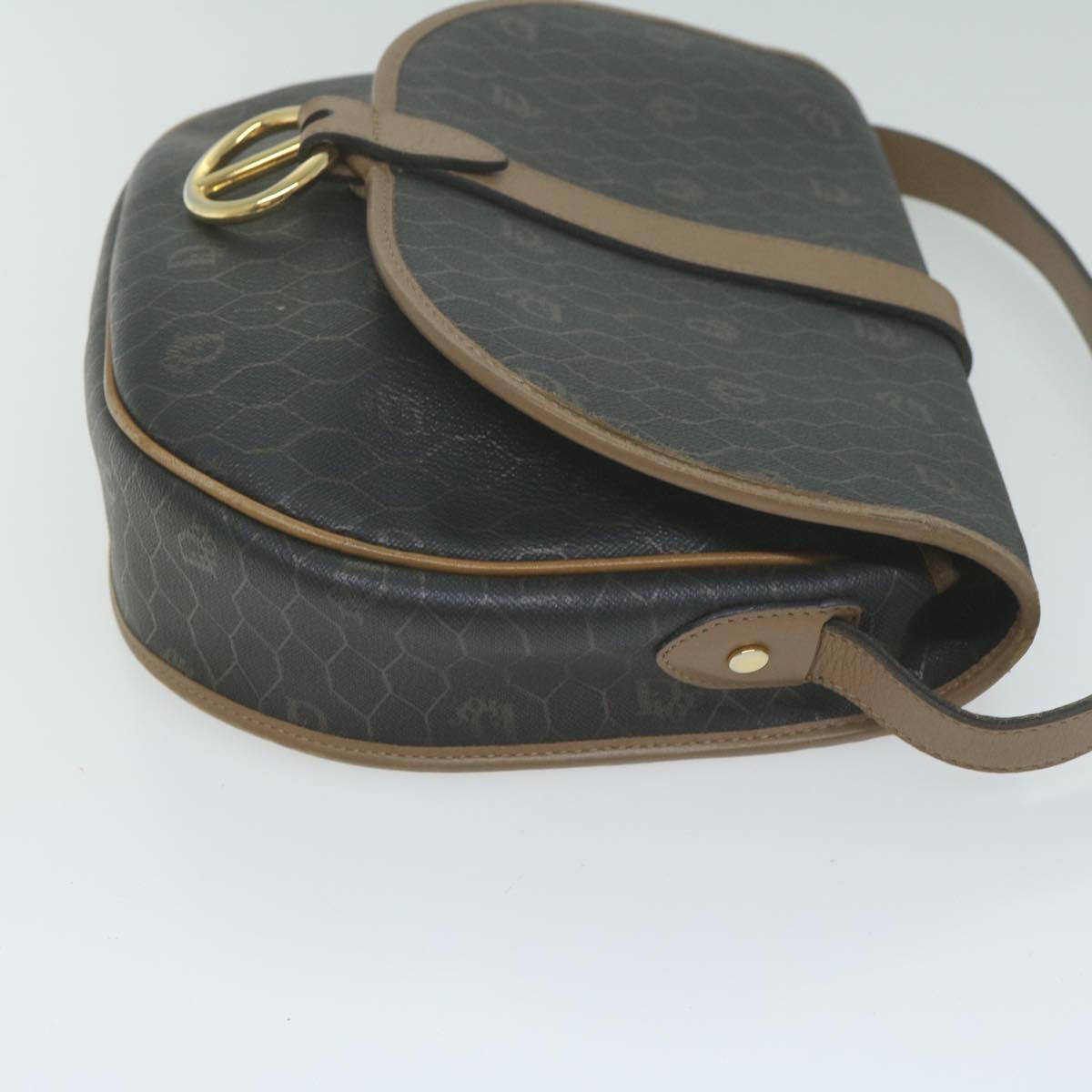 CHRISTIAN DIOR Honeycomb Canvas Shoulder Bag PVC Black Auth ep3157