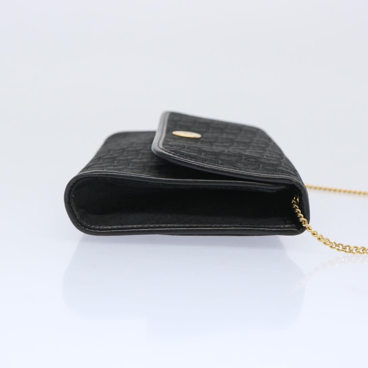 CHRISTIAN DIOR Trotter Canvas Chain Shoulder Bag Black Auth ep3240