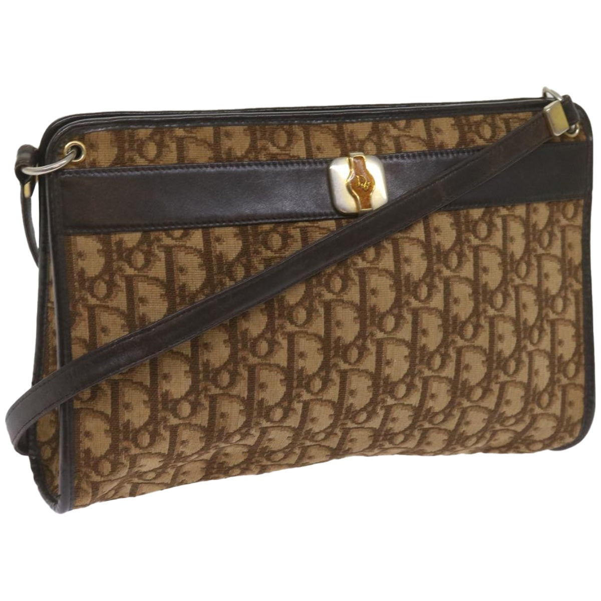 CHRISTIAN DIOR Trotter Canvas Shoulder Bag Brown Auth ep3298