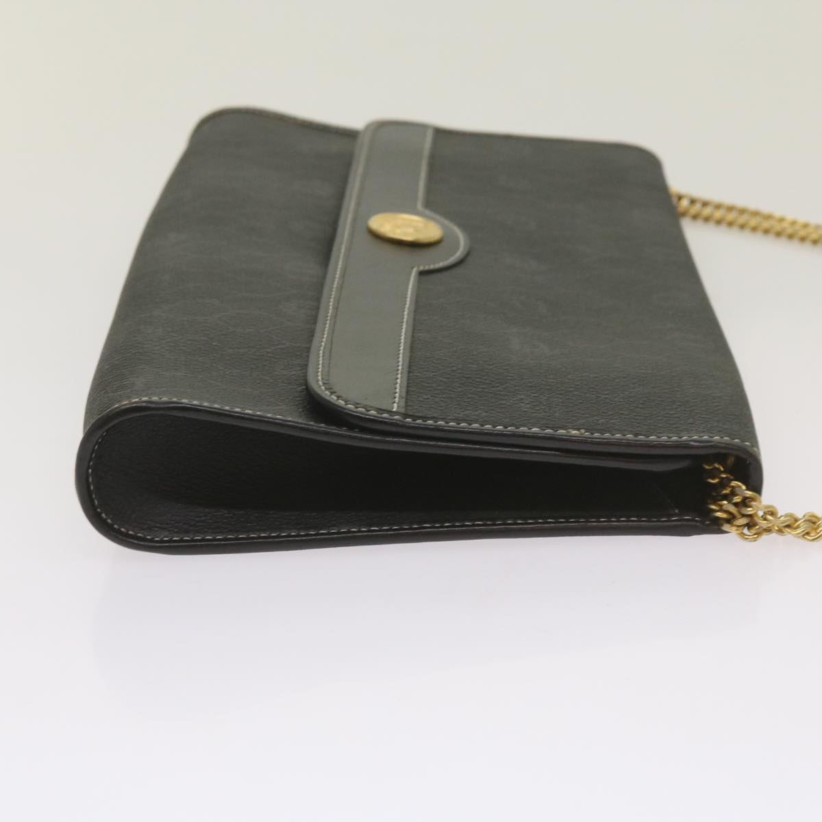 CHRISTIAN DIOR Honeycomb Canvas Chain Shoulder Bag PVC Leather Black Auth ep3566