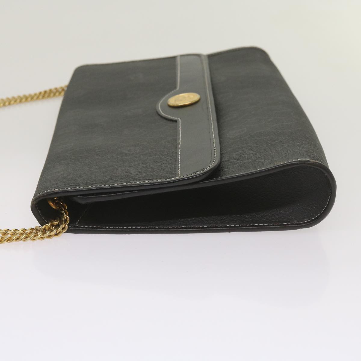 CHRISTIAN DIOR Honeycomb Canvas Chain Shoulder Bag PVC Leather Black Auth ep3566