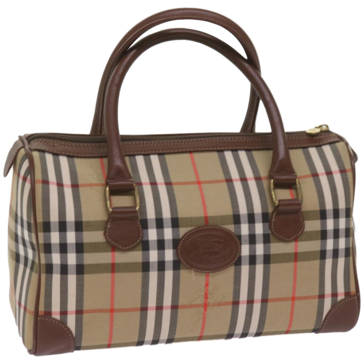 BURBERRYSs Nova Check Boston Bag Canvas Beige Auth ep3638