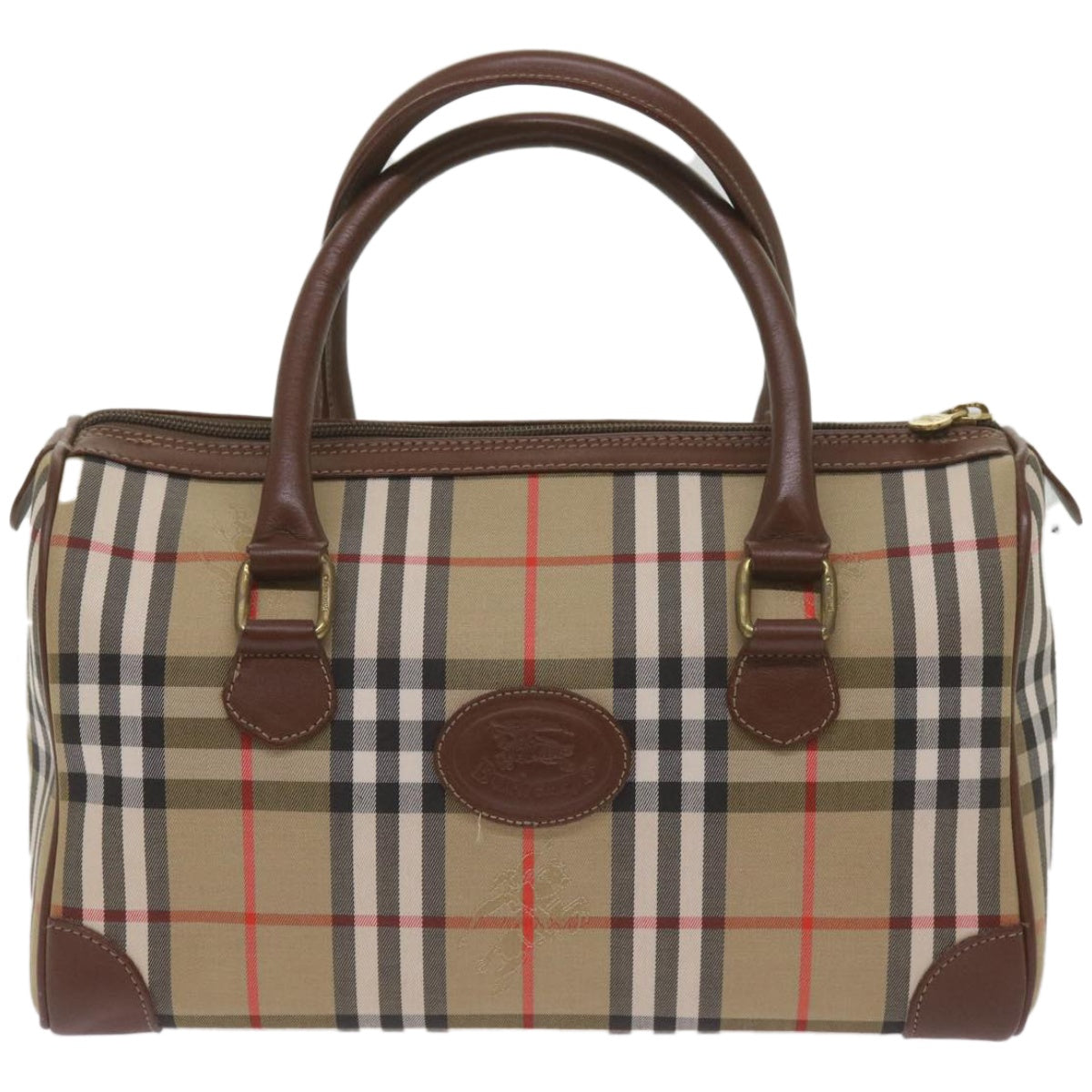 BURBERRYSs Nova Check Boston Bag Canvas Beige Auth ep3638