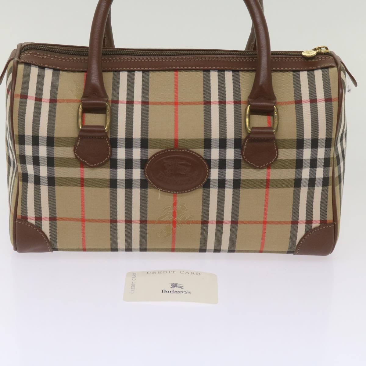 BURBERRYSs Nova Check Boston Bag Canvas Beige Auth ep3638