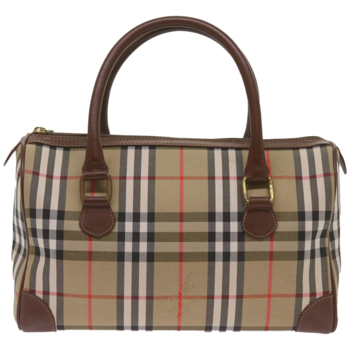 BURBERRYSs Nova Check Boston Bag Canvas Beige Auth ep3638