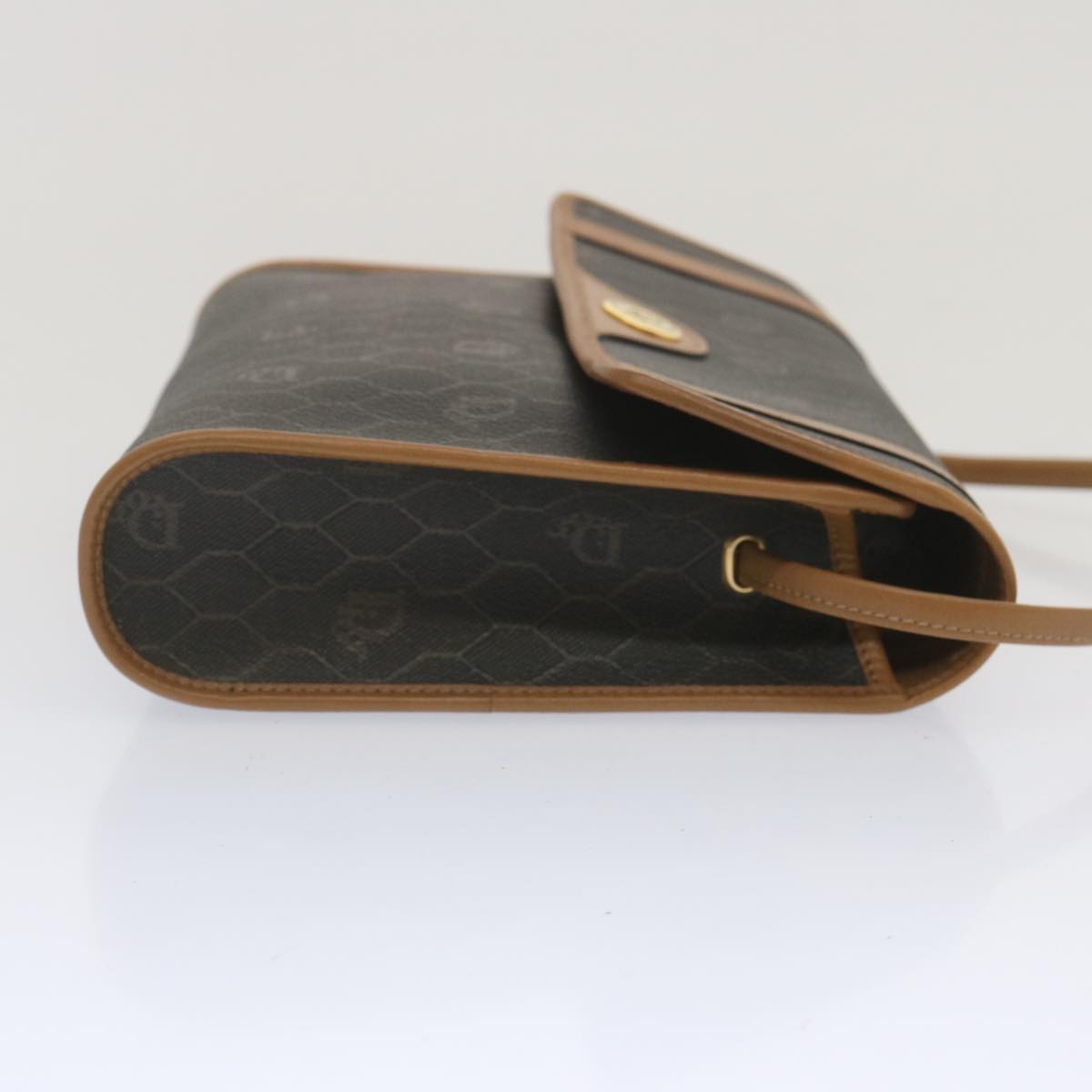 CHRISTIAN DIOR Honeycomb Canvas Shoulder Bag PVC Leather Black Auth ep3692