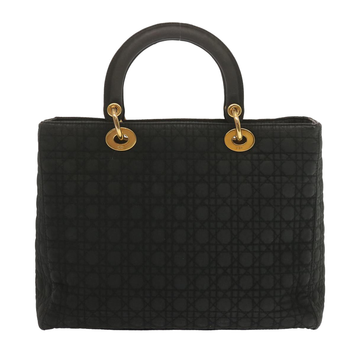 CHRISTIAN DIOR Lady Dior Hand Bag Nylon Black Auth ep3697