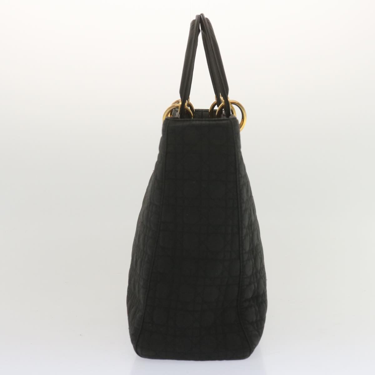 CHRISTIAN DIOR Lady Dior Hand Bag Nylon Black Auth ep3697