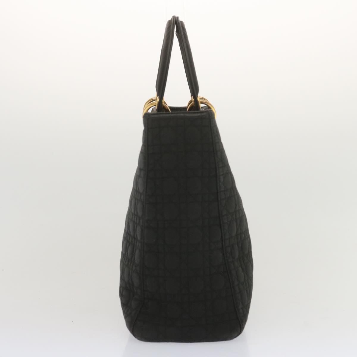 CHRISTIAN DIOR Lady Dior Hand Bag Nylon Black Auth ep3697