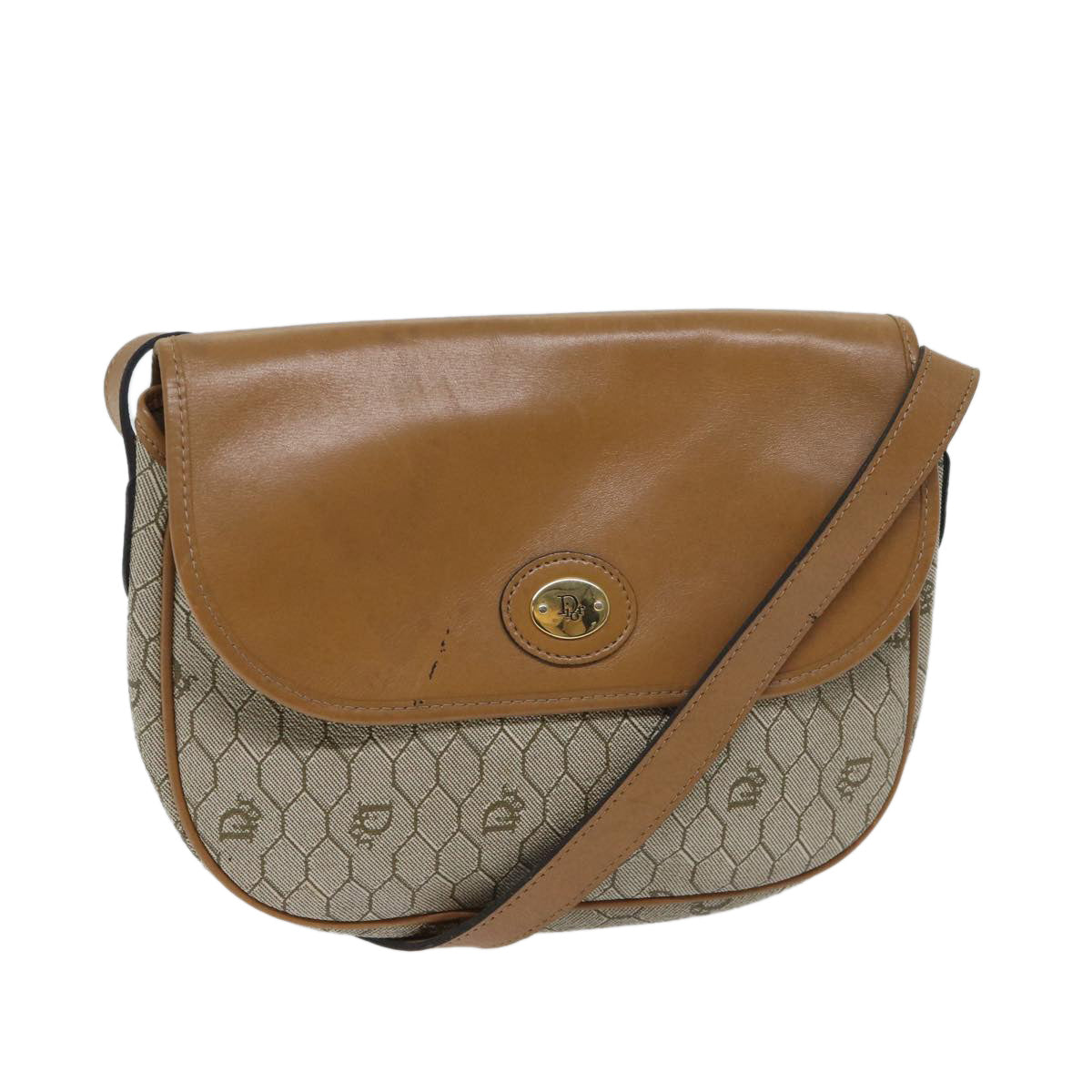CHRISTIAN DIOR Honeycomb Canvas Shoulder Bag PVC Leather Beige Auth ep3713
