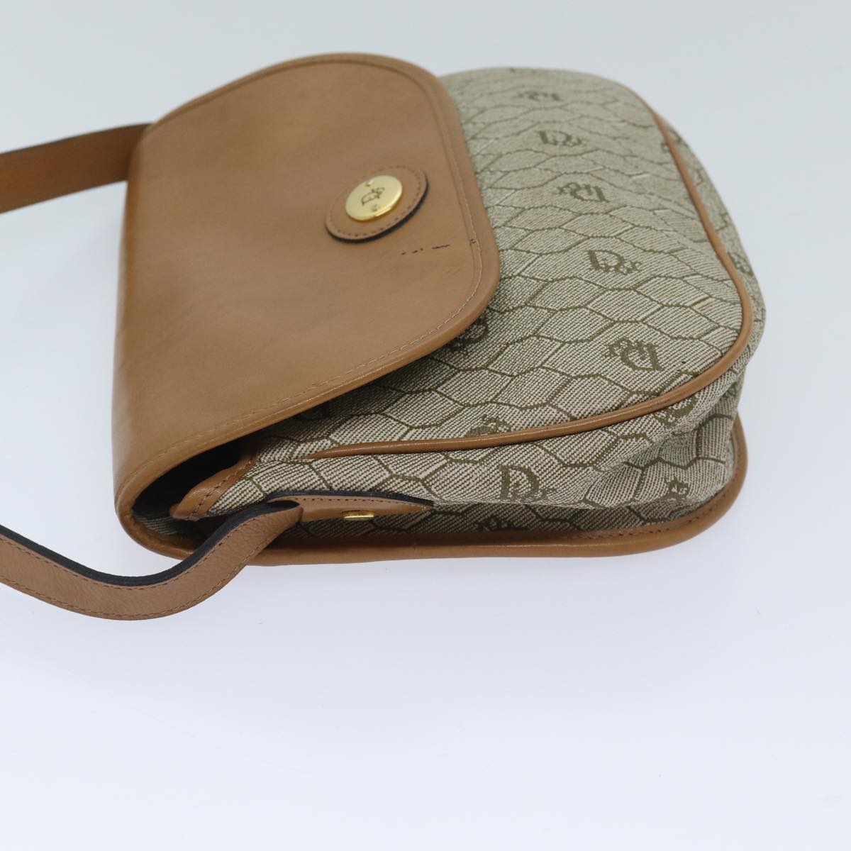 CHRISTIAN DIOR Honeycomb Canvas Shoulder Bag PVC Leather Beige Auth ep3713