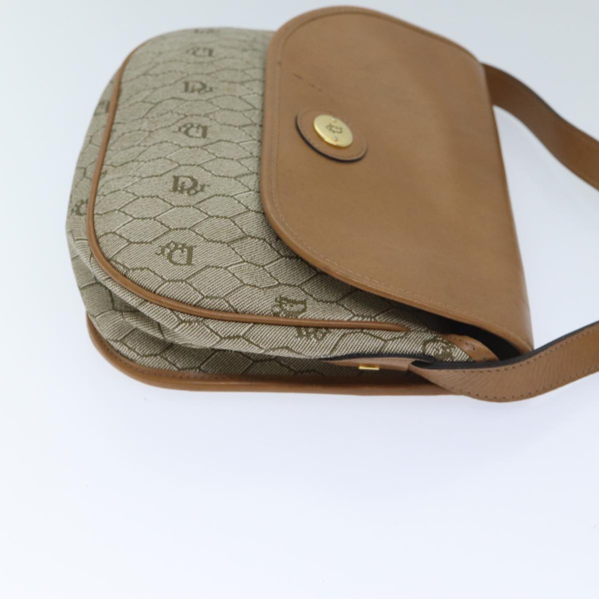 CHRISTIAN DIOR Honeycomb Canvas Shoulder Bag PVC Leather Beige Auth ep3713