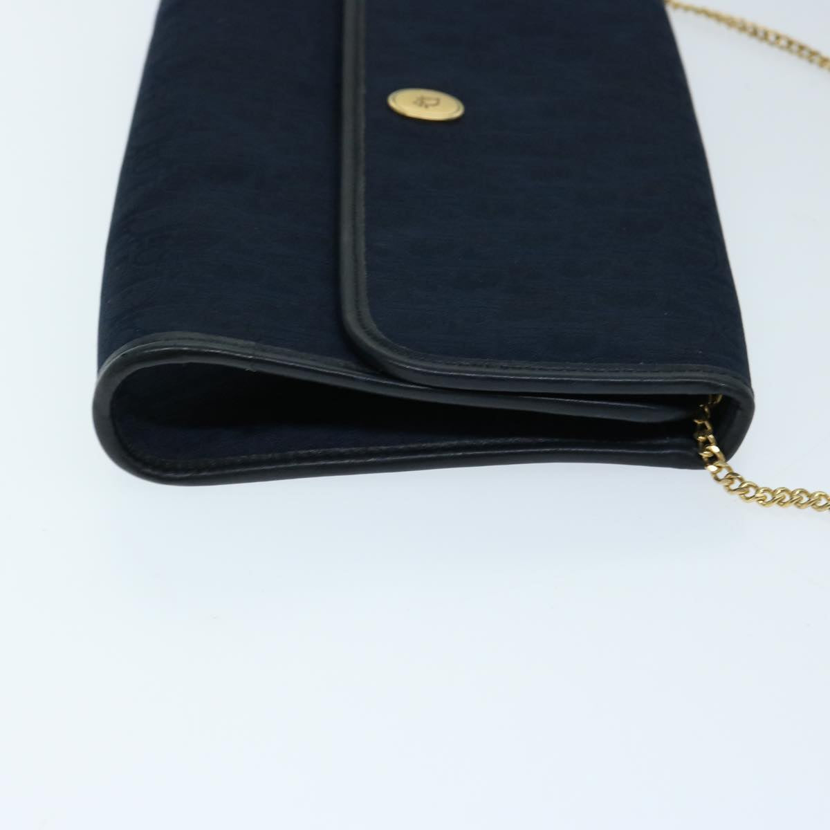 CHRISTIAN DIOR Trotter Canvas Chain Shoulder Bag Navy Auth ep3714