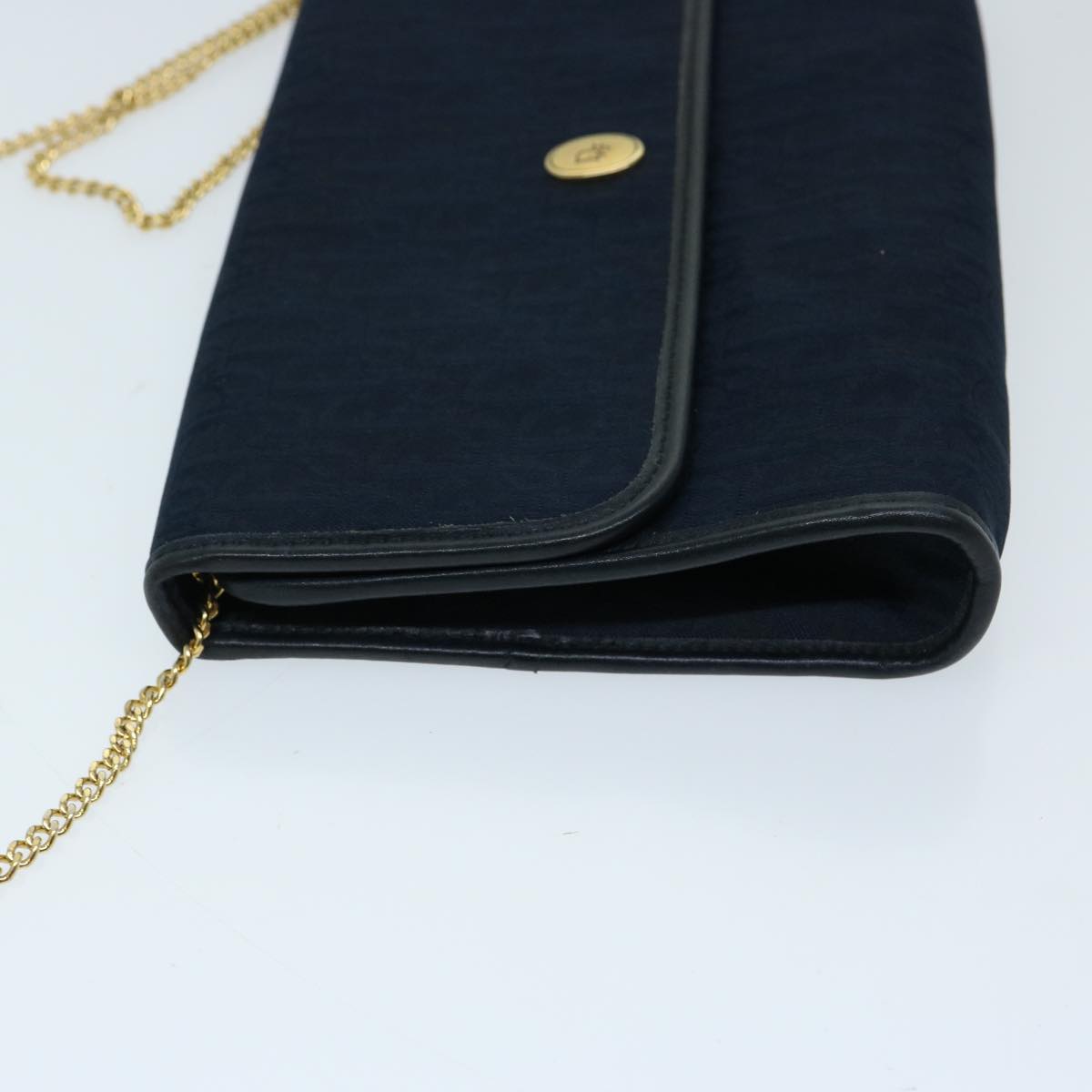 CHRISTIAN DIOR Trotter Canvas Chain Shoulder Bag Navy Auth ep3714